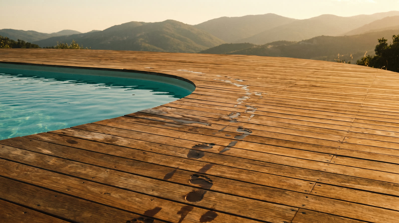 Poolside Balau deck wrapping curved coping